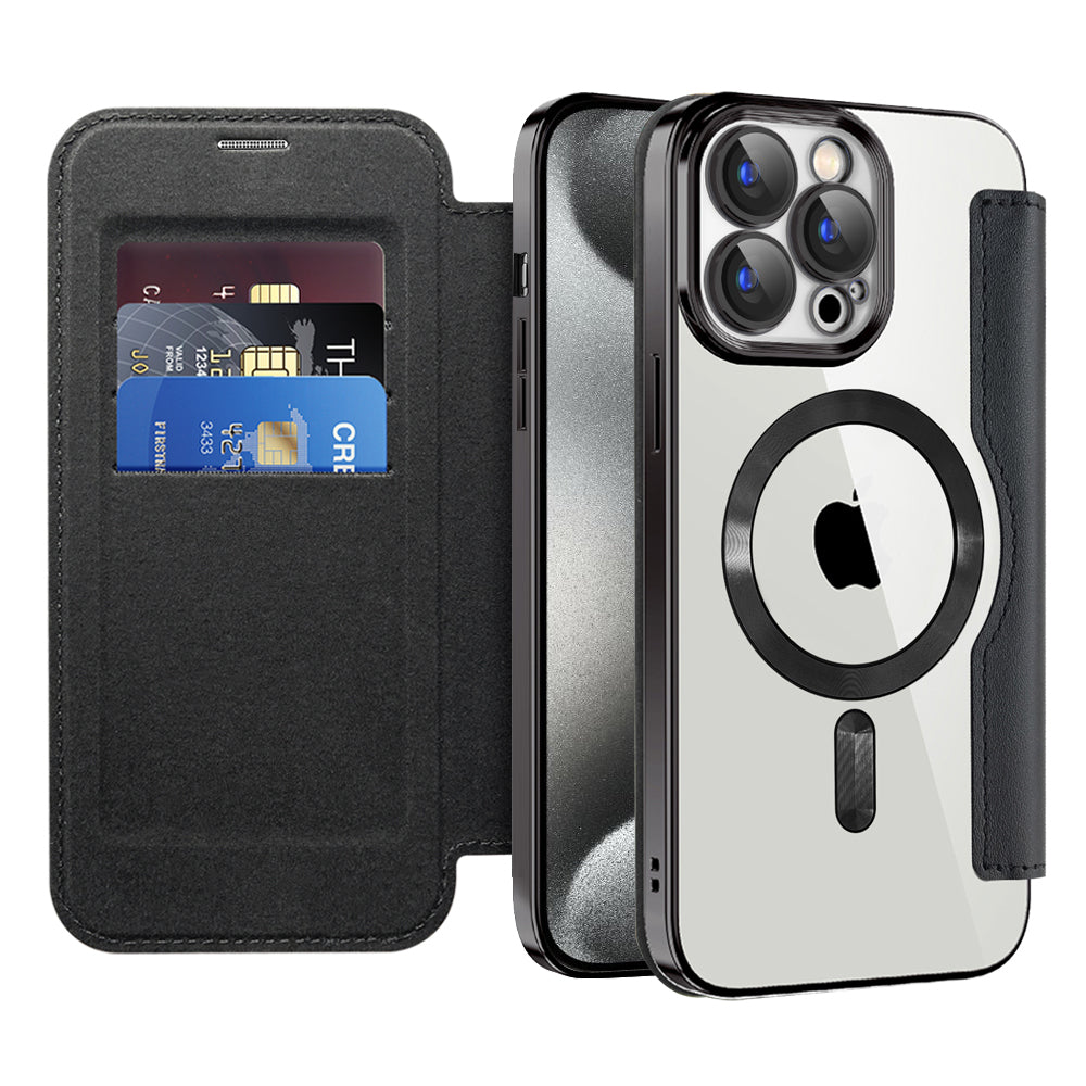 Custodia MagSafe per Apple iPhone 15 Pro, Techsuit, SmartMag Book, Nera