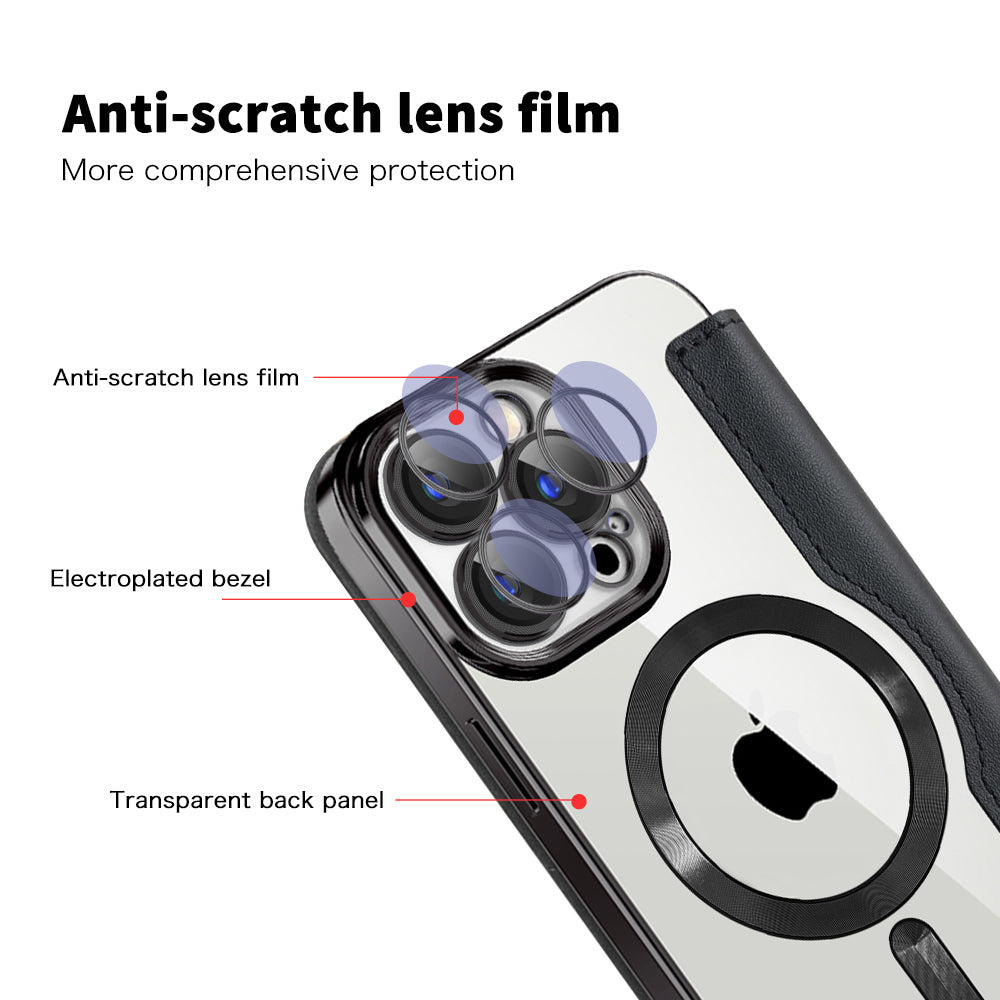 Custodia MagSafe per Apple iPhone 15 Pro, Techsuit, SmartMag Book, Nera