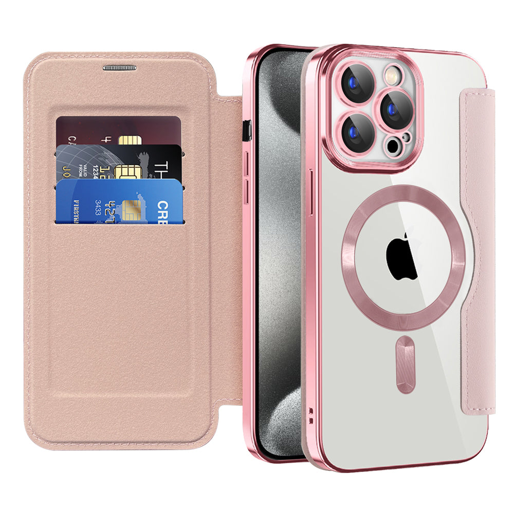 Custodia MagSafe per Apple iPhone 15 Pro, Techsuit, SmartMag Book, Rosa