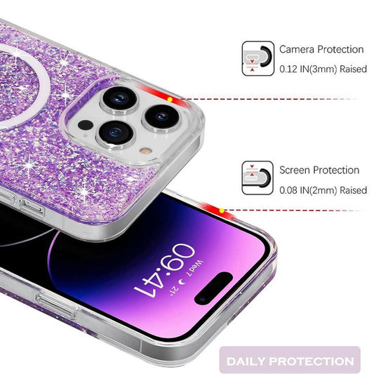 Custodia MagSafe per Apple iPhone 15 Pro, Techsuit, Sparkly Glitter, Blu