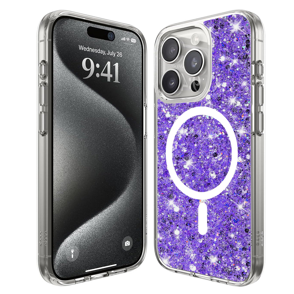 Custodia MagSafe per Apple iPhone 15 Pro, Techsuit, Sparkly Glitter, Viola
