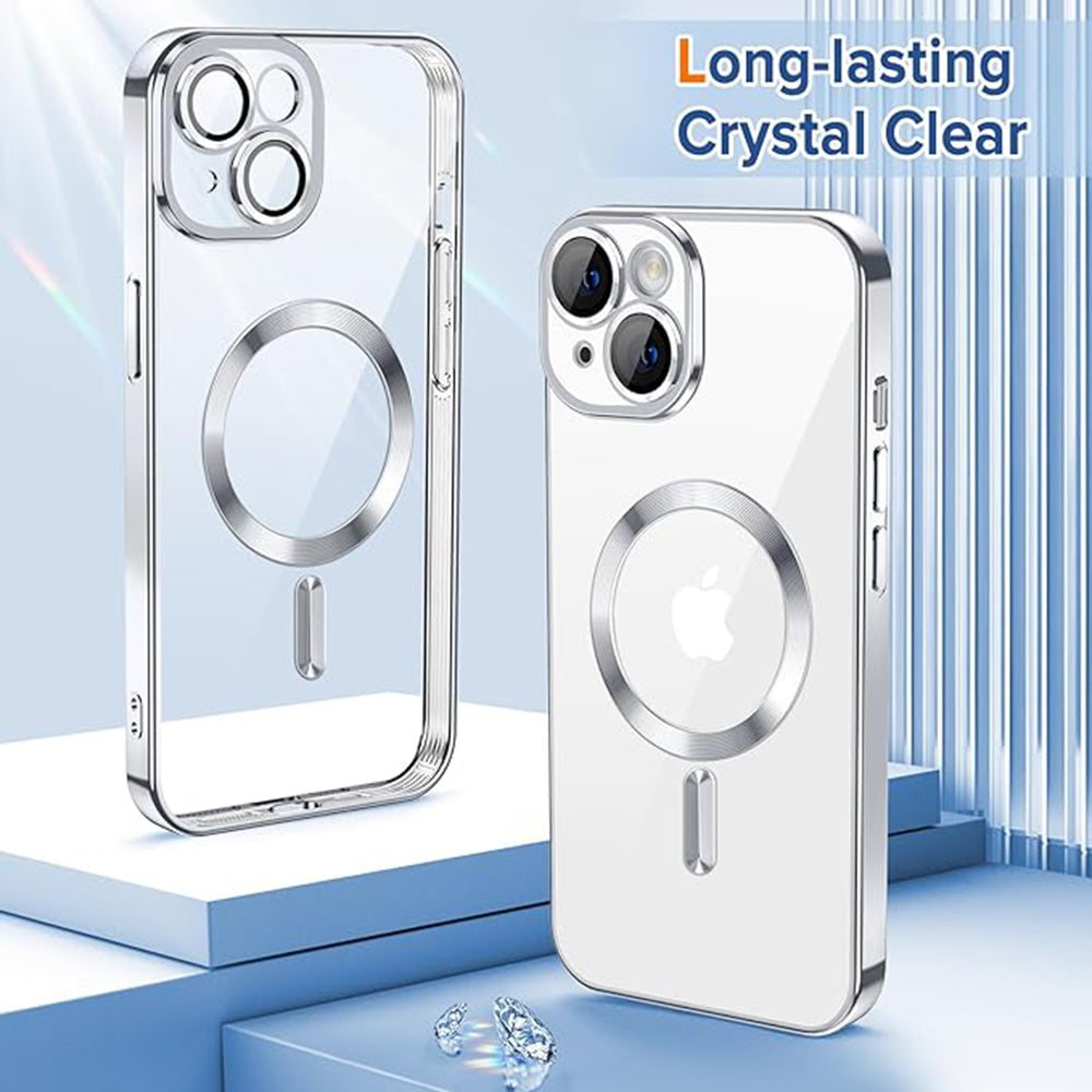 Custodia MagSafe per Apple iPhone 15, Techsuit, Luxury Crystal, Argento