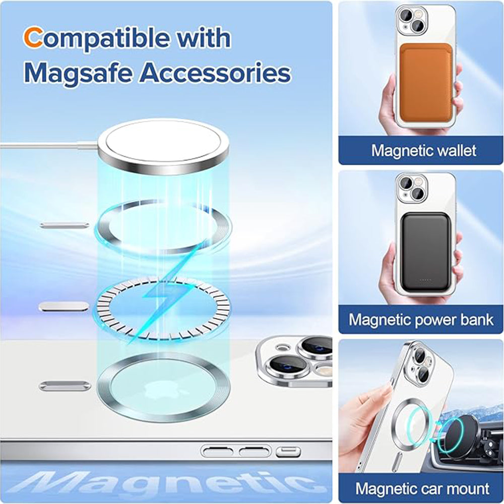 Custodia MagSafe per Apple iPhone 15, Techsuit, Luxury Crystal, Argento