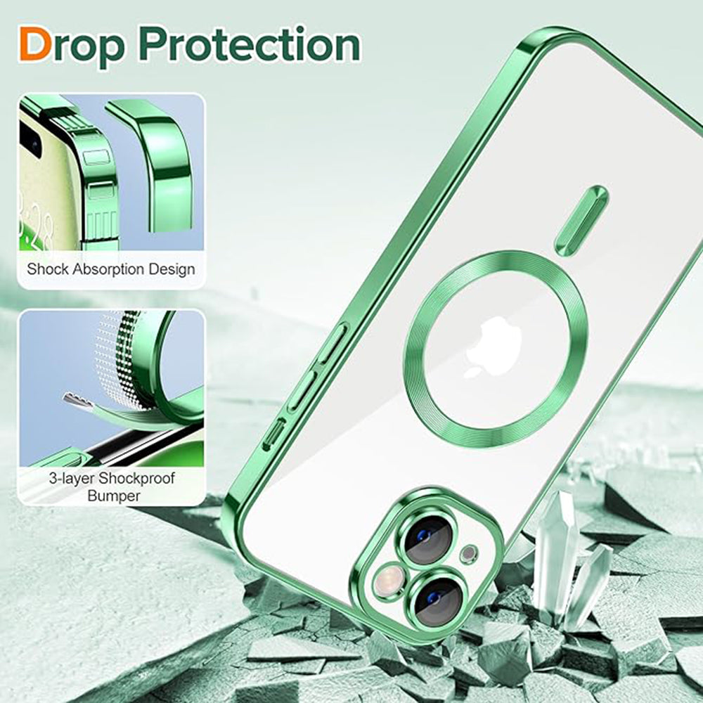 Custodia MagSafe per Apple iPhone 15, Techsuit, Luxury Crystal, Verde Chiaro