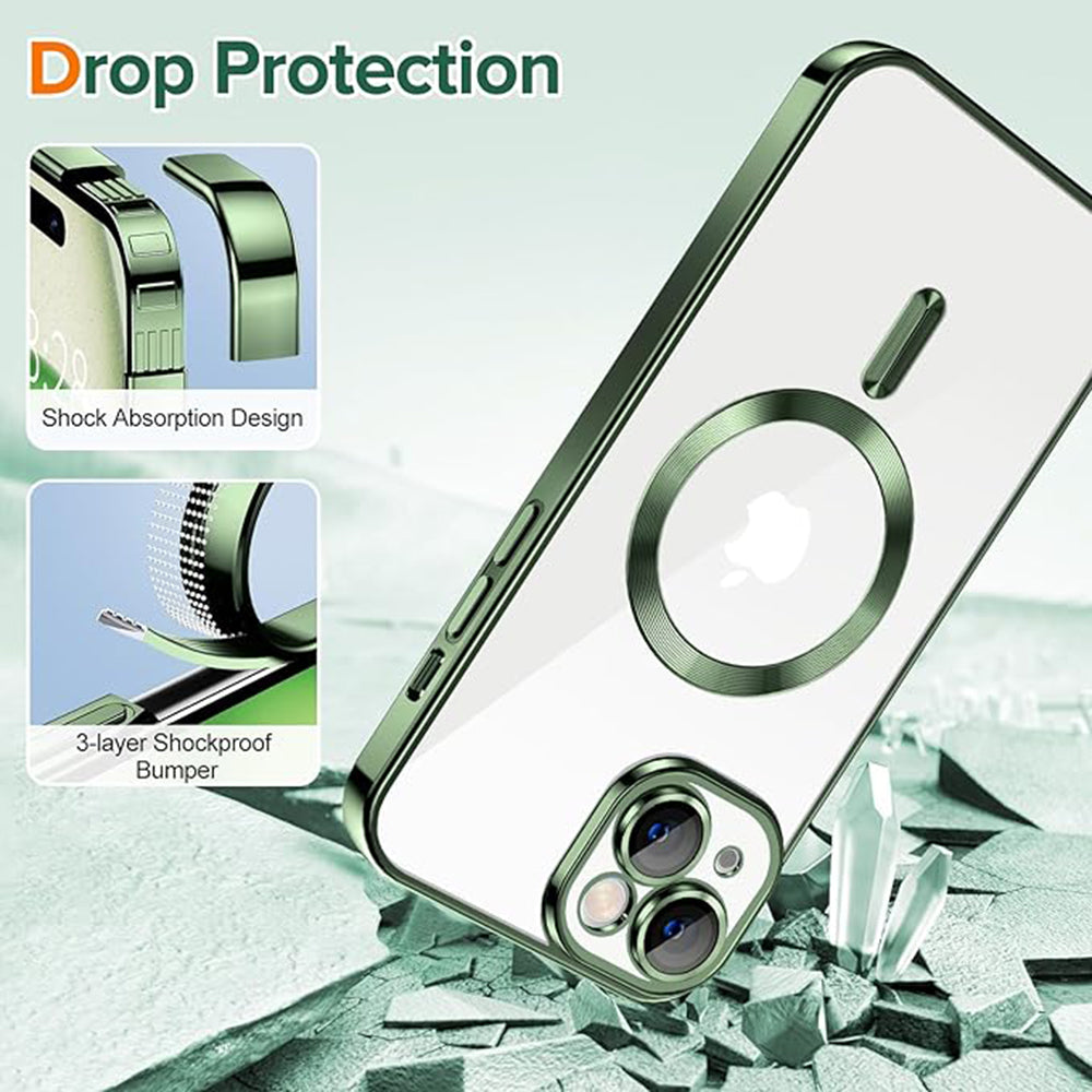 Custodia MagSafe per Apple iPhone 15, Techsuit, Luxury Crystal, Verde Scuro