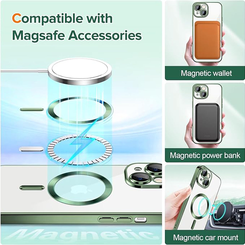 Custodia MagSafe per Apple iPhone 15, Techsuit, Luxury Crystal, Verde Scuro
