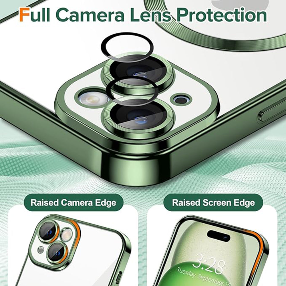 Custodia MagSafe per Apple iPhone 15, Techsuit, Luxury Crystal, Verde Scuro