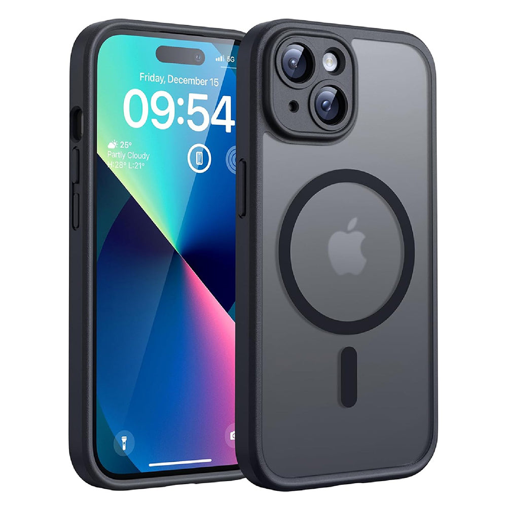 Custodia MagSafe per Apple iPhone 15, Techsuit, PureFrost, Nero Satinato