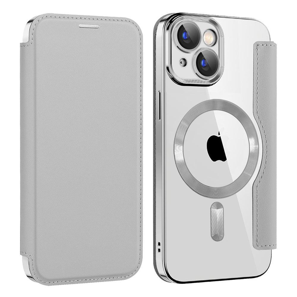Custodia MagSafe per Apple iPhone 15, Techsuit, SmartMag Book, Grigio