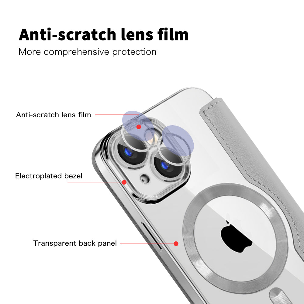 Custodia MagSafe per Apple iPhone 15, Techsuit, SmartMag Book, Grigio