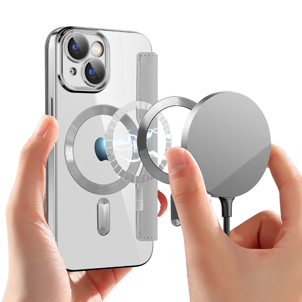 Custodia MagSafe per Apple iPhone 15, Techsuit, SmartMag Book, Grigio