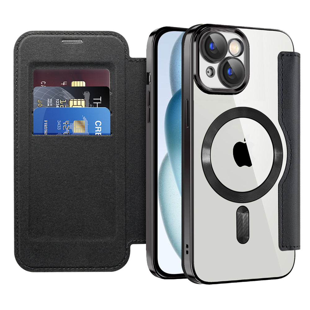 Custodia MagSafe per Apple iPhone 15, Techsuit, SmartMag Book, Nera
