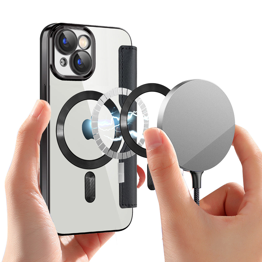 Custodia MagSafe per Apple iPhone 15, Techsuit, SmartMag Book, Nera