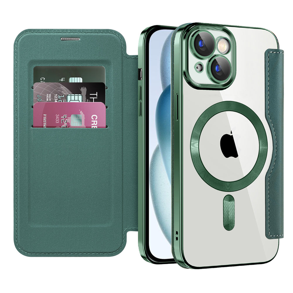 Custodia MagSafe per Apple iPhone 15, Techsuit, SmartMag Book, Verde