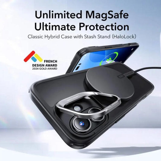Custodia MagSafe per Apple iPhone 16, ESR, Classic Hybrid Kickstand Slide, Nera Satinata