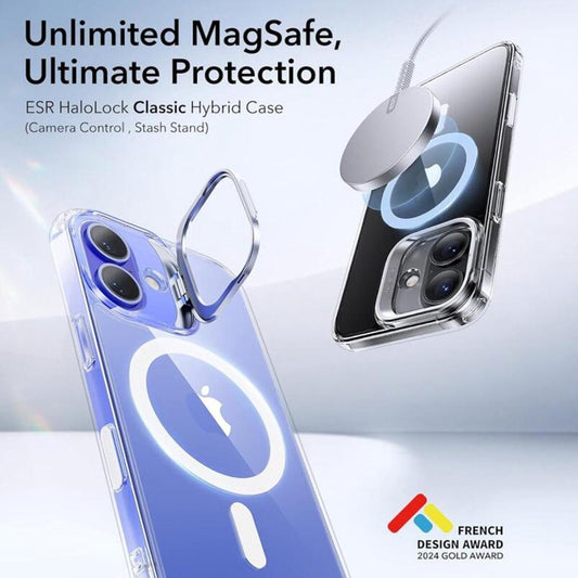 Custodia MagSafe per Apple iPhone 16, ESR, Classic Hybrid Kickstand Slide, Trasparente