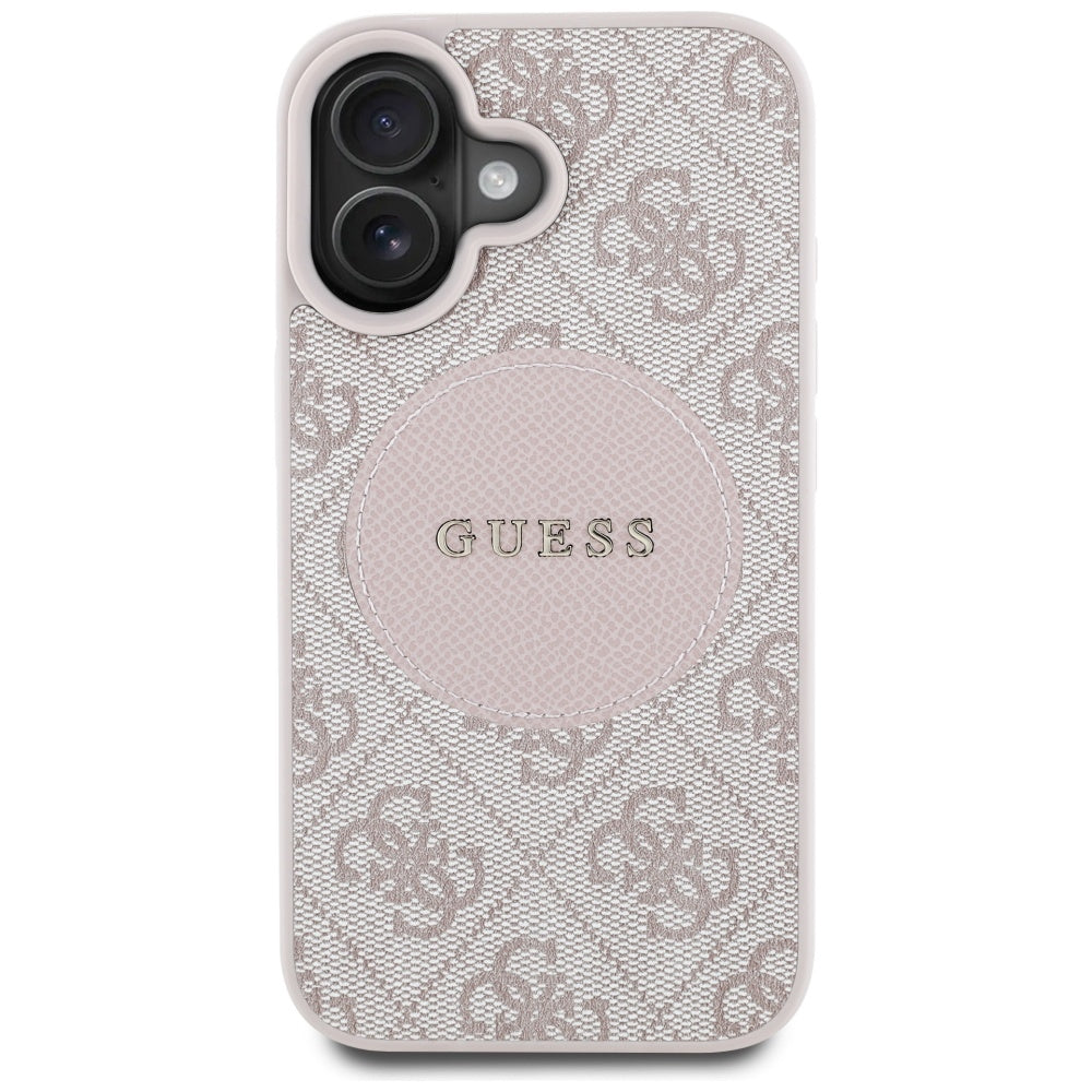 Custodia MagSafe per Apple iPhone 16, Guess, 4G Circle Classic Logo, Rosa