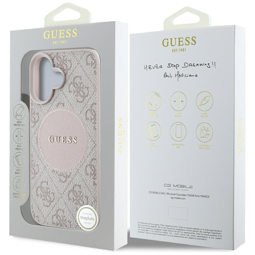 Custodia MagSafe per Apple iPhone 16, Guess, 4G Circle Classic Logo, Rosa