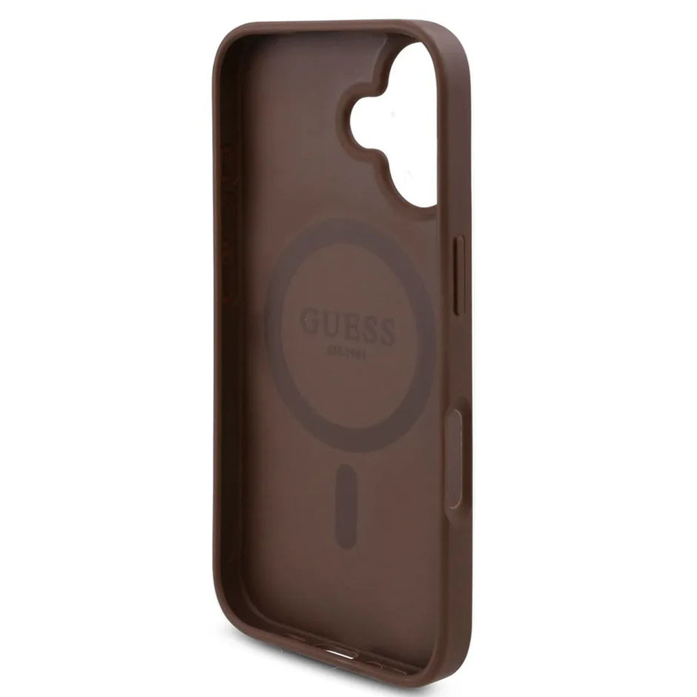 Custodia MagSafe per Apple iPhone 16, Guess, 4G Flowers Print, Marrone