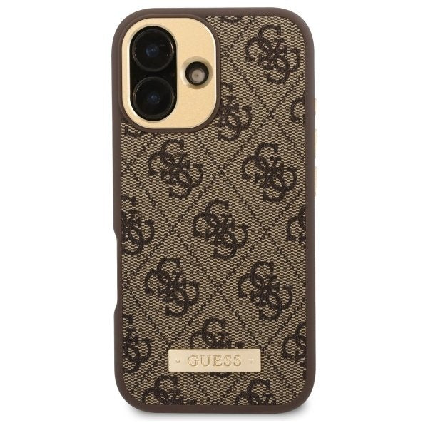 Custodia MagSafe per Apple iPhone 16, Guess, 4G Logo Plate, Marrone