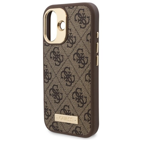 Custodia MagSafe per Apple iPhone 16, Guess, 4G Logo Plate, Marrone