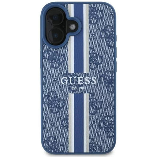 Custodia MagSafe per Apple iPhone 16, Guess, 4G Printed Stripes, Blu