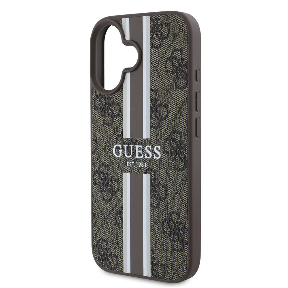MagSafe Case for Apple iPhone 16, Guess, 4G Printed Stripes, Brown