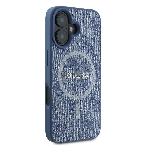 Custodia MagSafe per Apple iPhone 16, Guess, 4G Ring Classic Logo, Blu