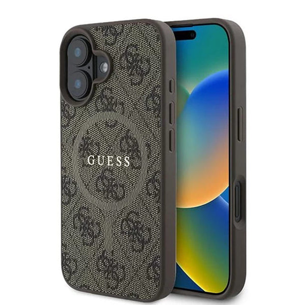 Custodia MagSafe per Apple iPhone 16, Guess, 4G Ring Classic Logo, Marrone