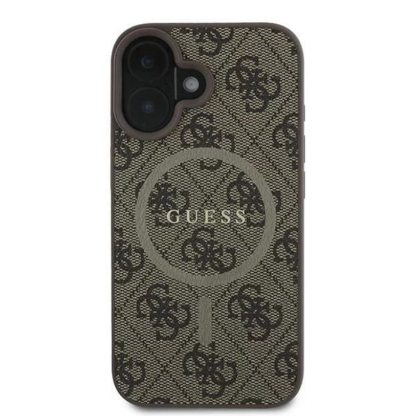 Custodia MagSafe per Apple iPhone 16, Guess, 4G Ring Classic Logo, Marrone