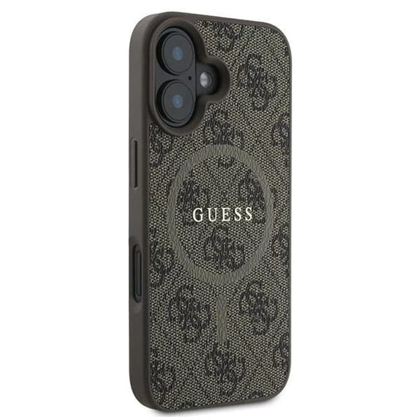 Custodia MagSafe per Apple iPhone 16, Guess, 4G Ring Classic Logo, Marrone