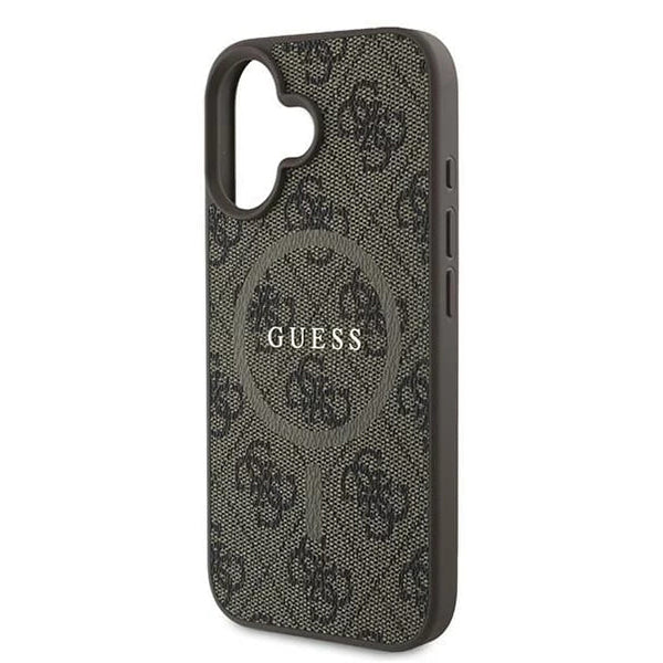 Custodia MagSafe per Apple iPhone 16, Guess, 4G Ring Classic Logo, Marrone