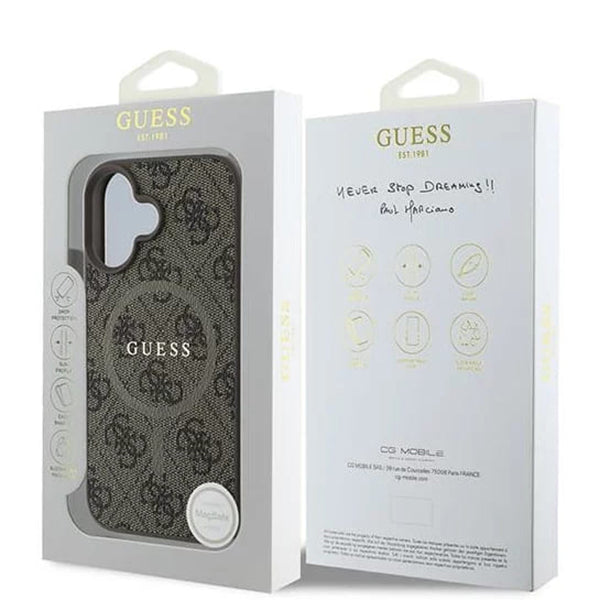 Custodia MagSafe per Apple iPhone 16, Guess, 4G Ring Classic Logo, Marrone