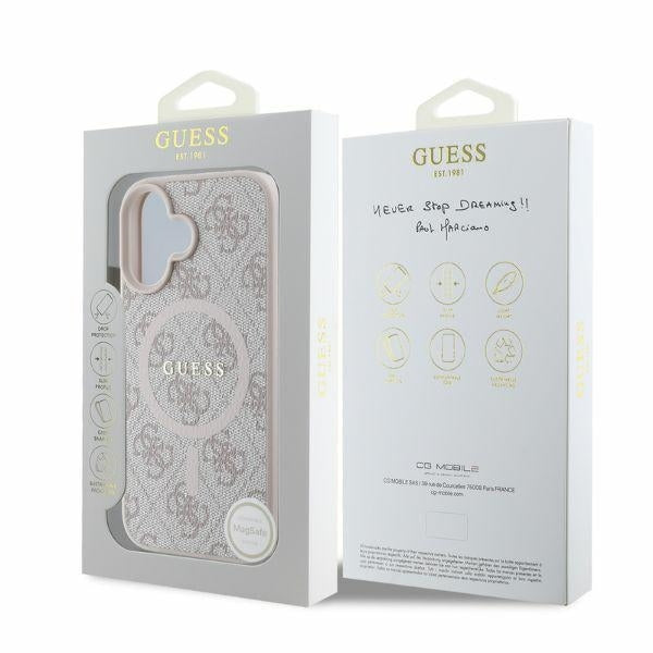 Custodia MagSafe per Apple iPhone 16, Guess, 4G Ring Classic Logo, Rosa