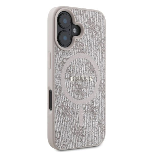 Custodia MagSafe per Apple iPhone 16, Guess, 4G Ring Classic Logo, Rosa