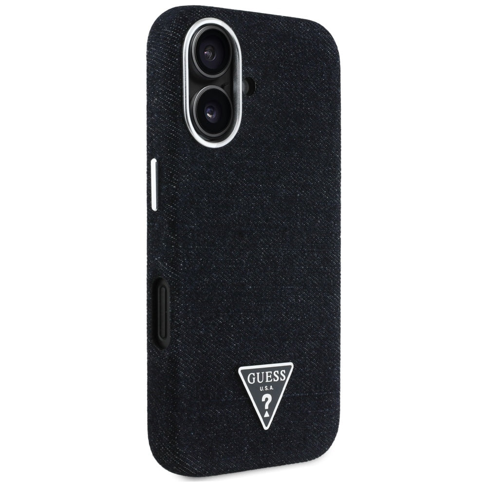 Custodia MagSafe per Apple iPhone 16, Guess, Denim Triangle Logo, Nera
