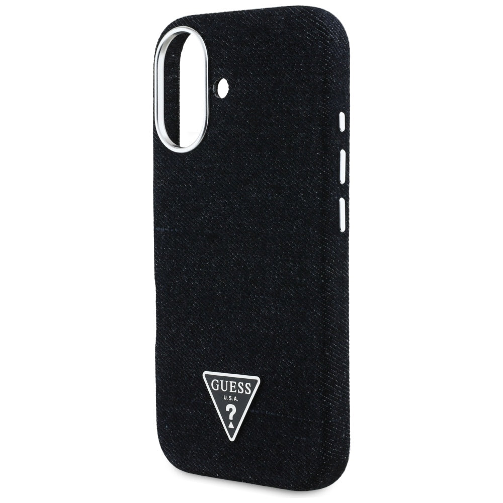 Custodia MagSafe per Apple iPhone 16, Guess, Denim Triangle Logo, Nera