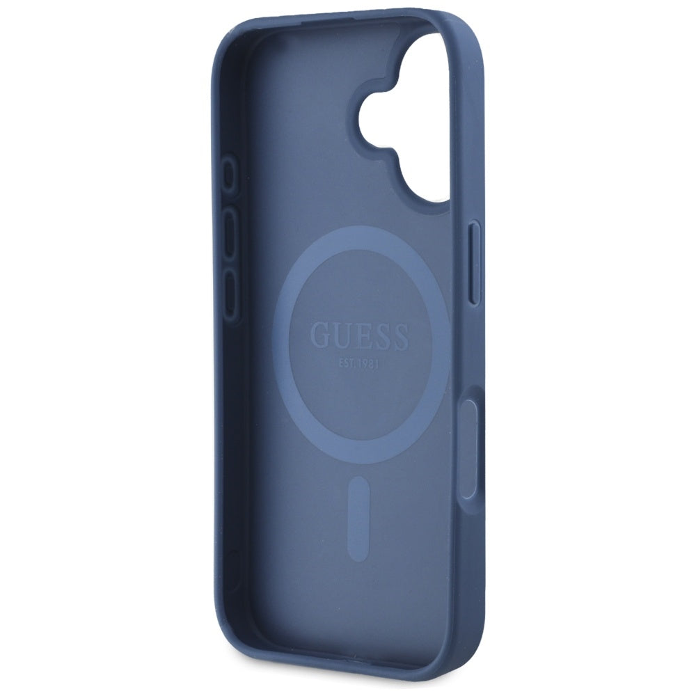 Custodia MagSafe per Apple iPhone 16, Guess, Grained Flowers, Blu