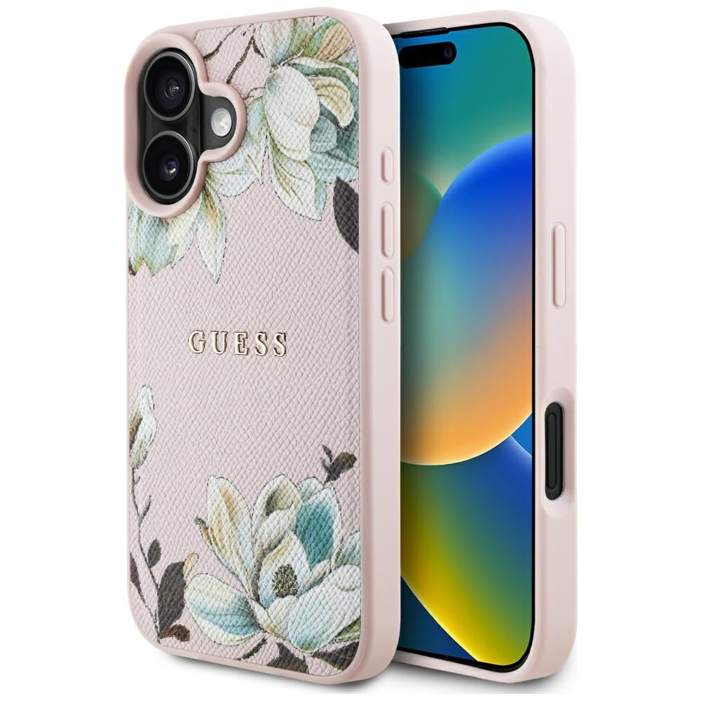 Custodia MagSafe per Apple iPhone 16, Guess, Grained Flowers, Rosa