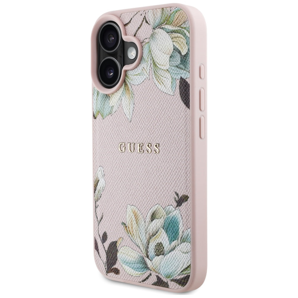 Custodia MagSafe per Apple iPhone 16, Guess, Grained Flowers, Rosa