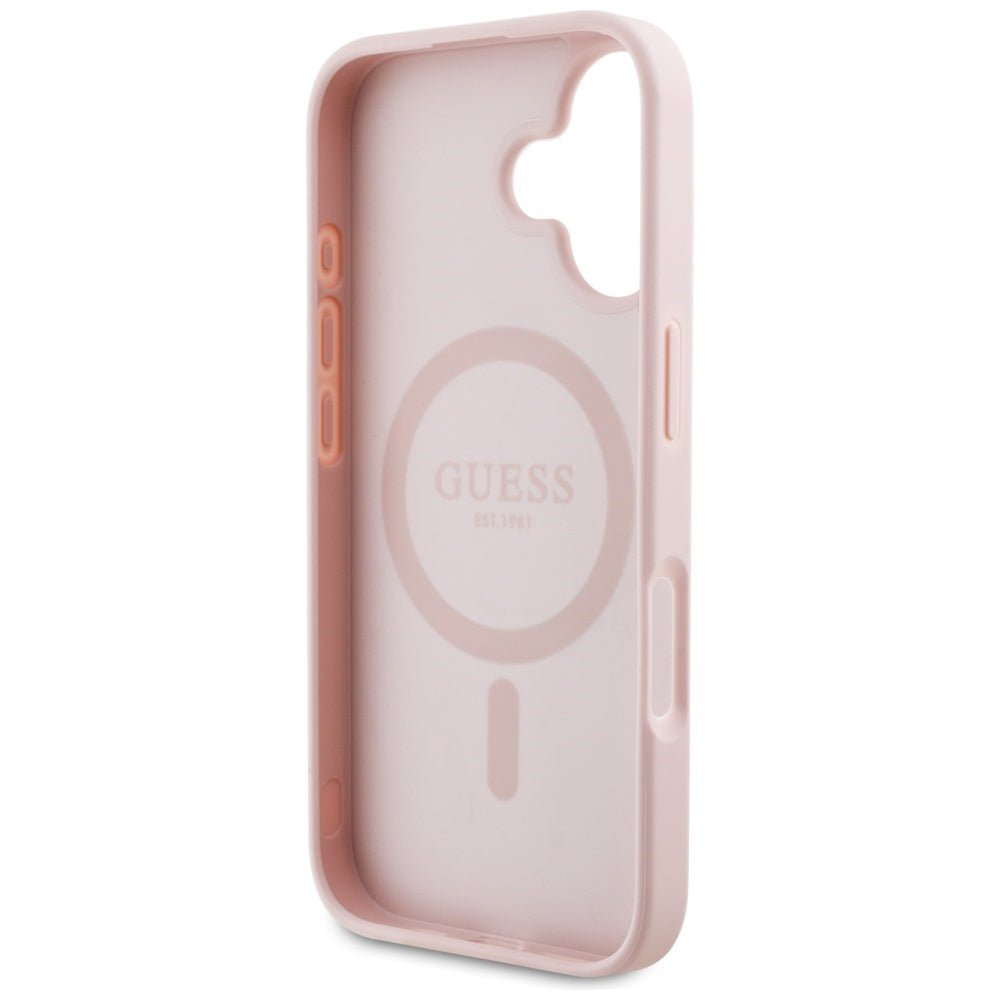 Custodia MagSafe per Apple iPhone 16, Guess, Grained Flowers, Rosa