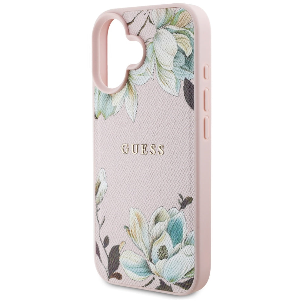 Custodia MagSafe per Apple iPhone 16, Guess, Grained Flowers, Rosa
