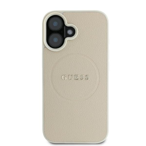 Custodia MagSafe per Apple iPhone 16, Guess, Grained Gold Ring, Beige