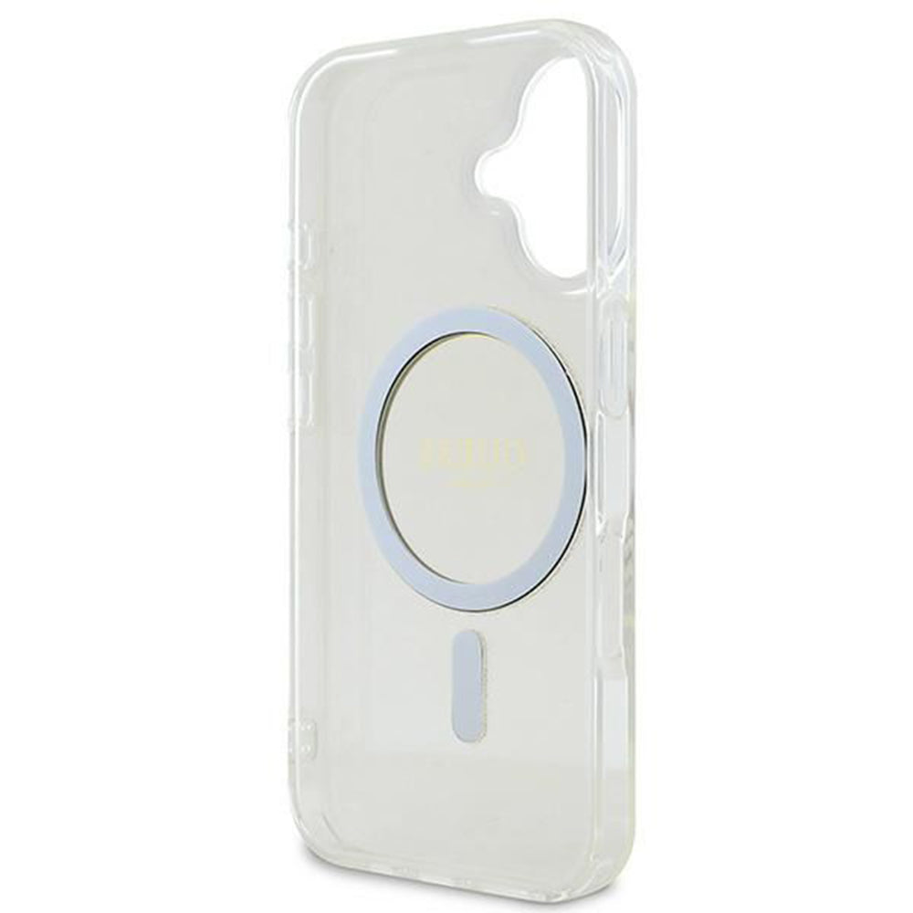 Custodia MagSafe per Apple iPhone 16, Guess, IML Glitter Circle, Trasparente
