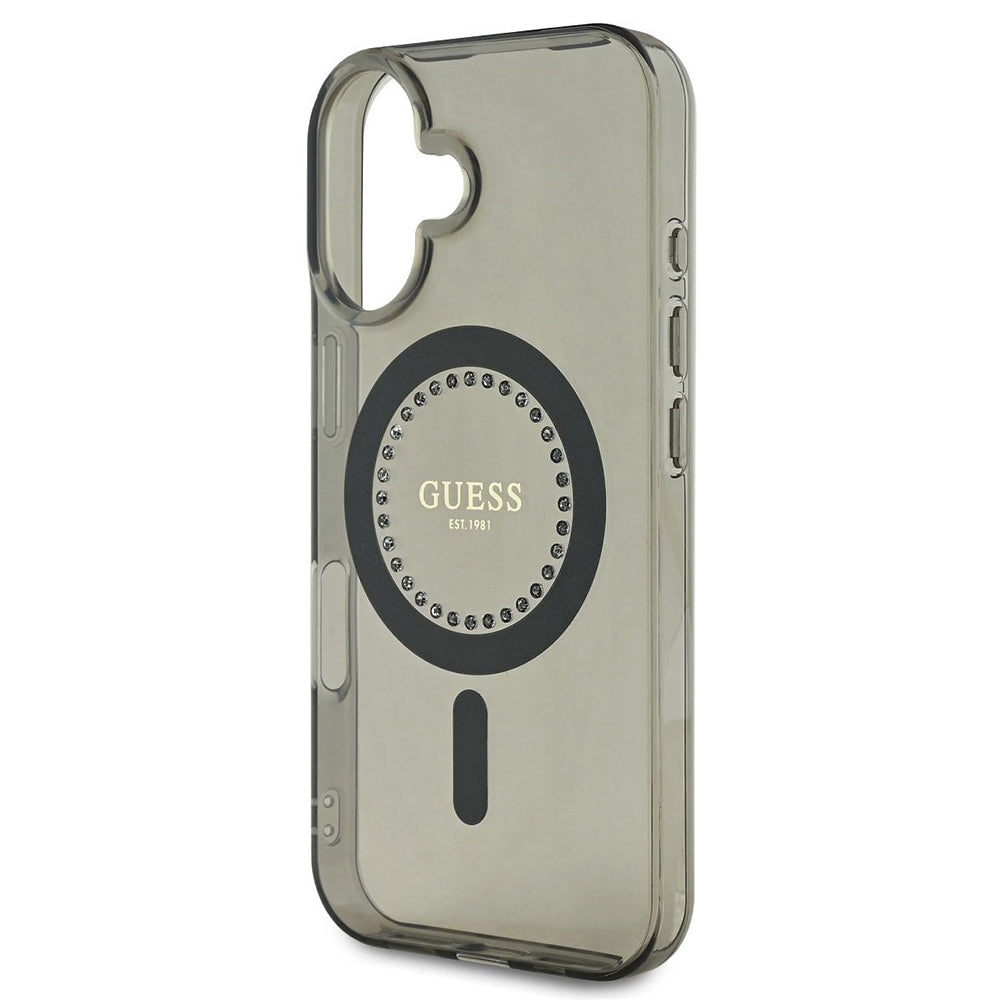 Custodia MagSafe per Apple iPhone 16, Guess, IML Rhinestone, Nera