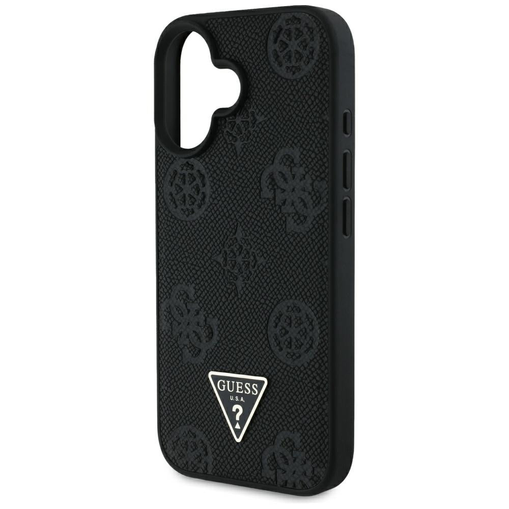 Custodia MagSafe per Apple iPhone 16, Guess, Peony Grained Hot Stamp Triangle, Nera