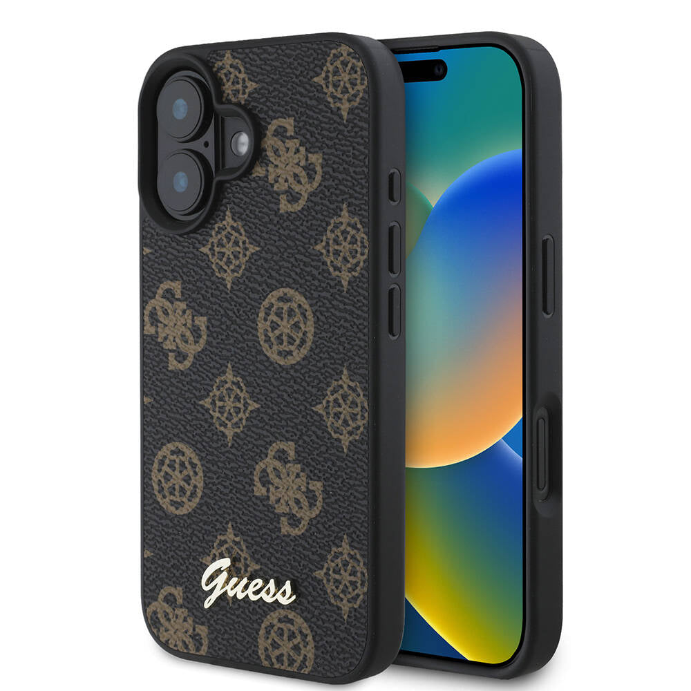 Custodia MagSafe per Apple iPhone 16, Guess, Peony Script, Nera