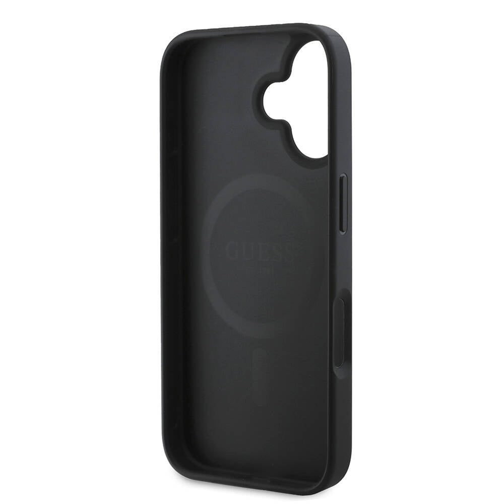 Custodia MagSafe per Apple iPhone 16, Guess, Peony Script, Nera
