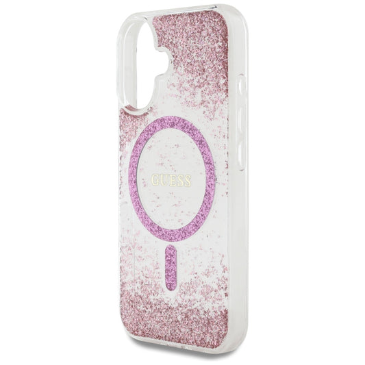 Custodia MagSafe per Apple iPhone 16, Guess, Resin Bottom Glitter, Rosa