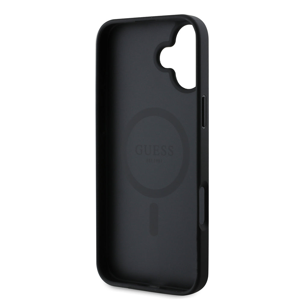 Custodia MagSafe per Apple iPhone 16, Guess, Saffiano Peony Classic Logo, Nera